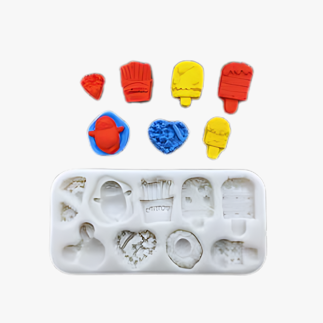 Silicon 10 Cavity Ice Cream Potato Pizza Slice Shape Silicone Fondant Mold