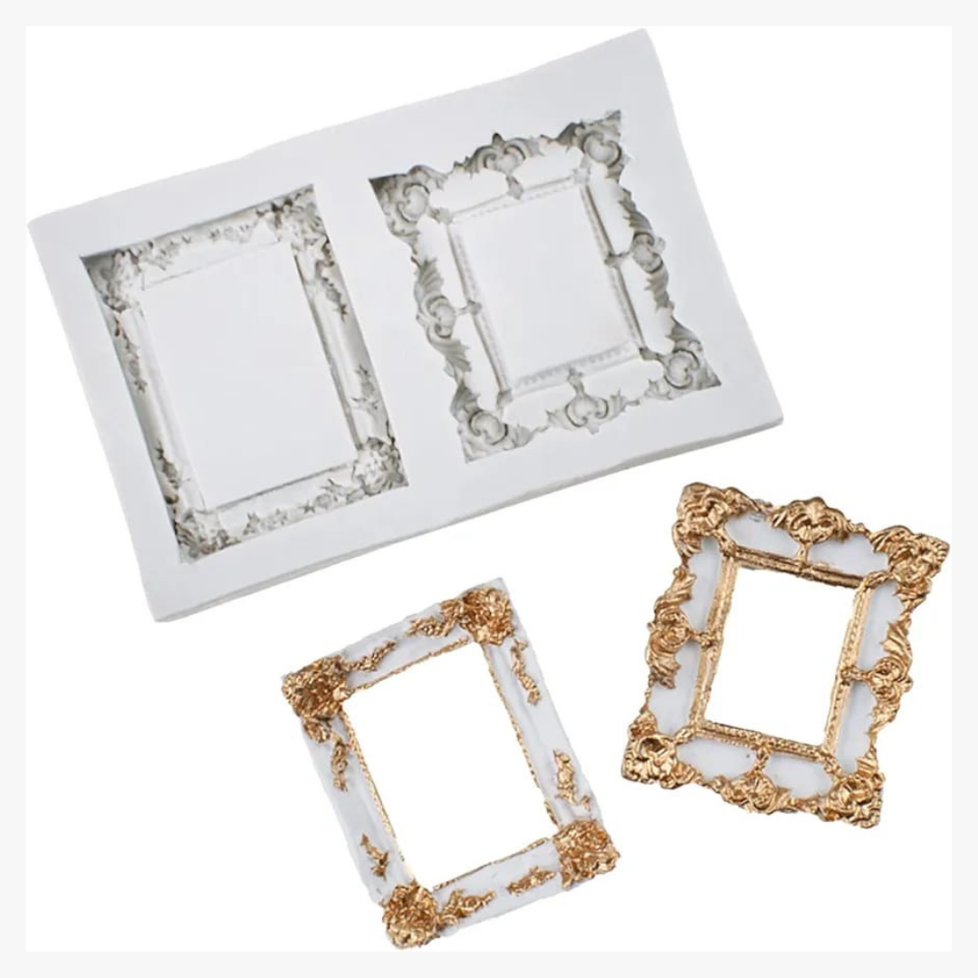  2pcs Retro Photo mirror Frame Silicon Mold 