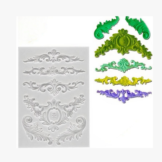 5Pcs Vintage Baroque Relief Silicon Fondant Mold Cake Decor Border Baking Mold